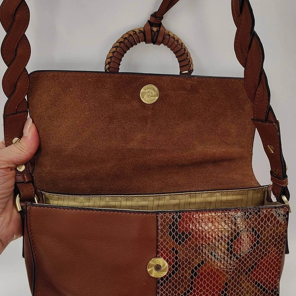 Lodis Saratoga Crossbody Bag mixed media Brown and Gold Design